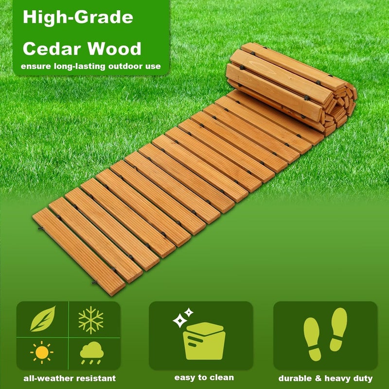 LINSHRY 10FT Wooden Garden Pathway, Outdoor Roll Out Decorative Garden Walkway, Weather-Resistant Non-Slip Hardwood Walkway Pavers for Garden, Backyard, Beach, Wedding Party Pathways - Image 4